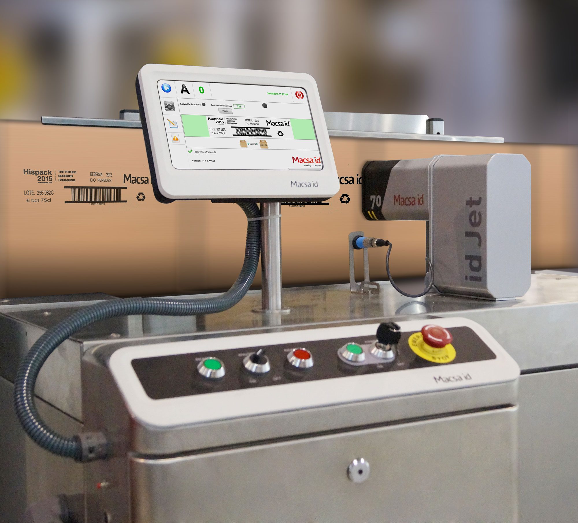 Umbilical idJet printer by Macsa ID, ideal for printing on materials like iron, wood, and cardboard with precision and efficiency.