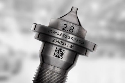 Steel laser marking on metal components for durability.