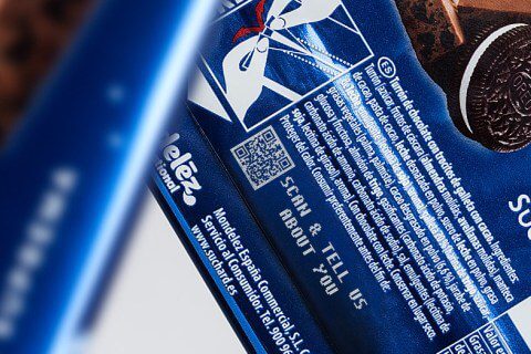 Laser applied logos and barcodes on flexible film for product traceability.