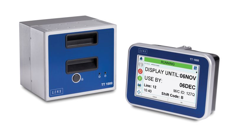 Close-up of the Linx TT1000 showing its ribbon system for high-speed printing.