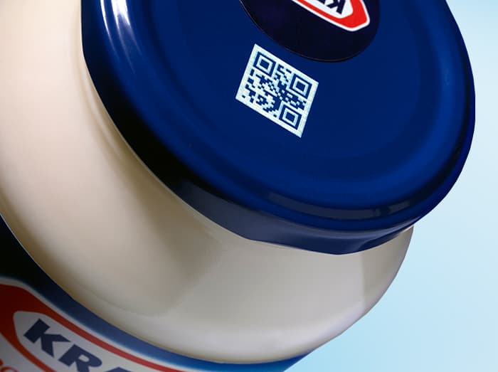 QR code laser marked on plastic lid for food traceability